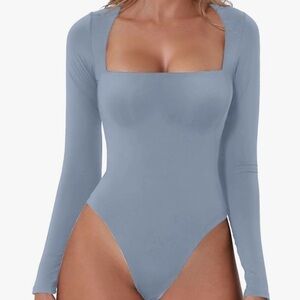 NWT QINSEN Square Neck Long Sleeve Double Lined Bodysuit